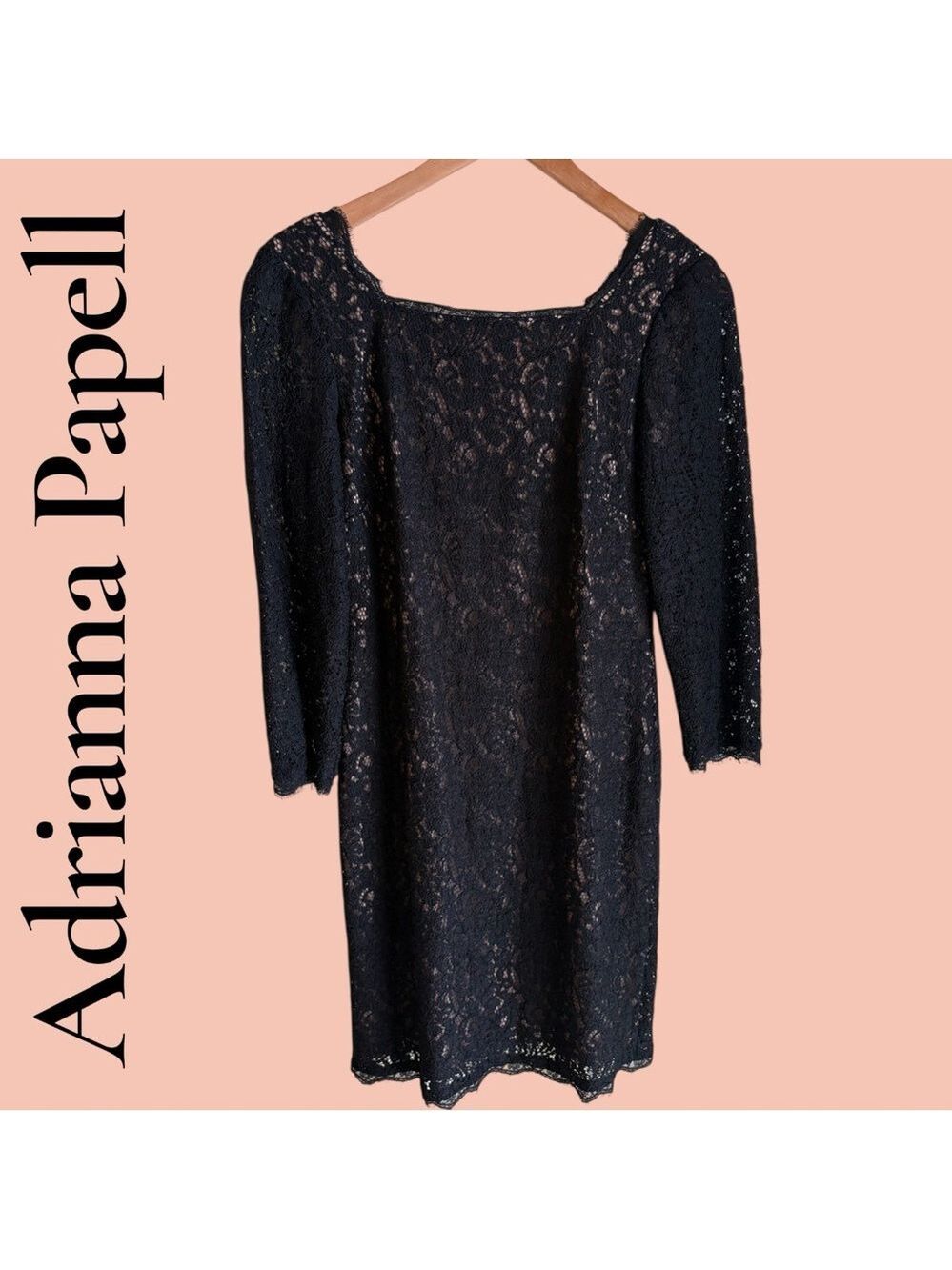 Adrianna Papell Black Boutique Lace Sheath Dress. V-Back/Full zip. Size 12 EUC! - Picture 10 of 16